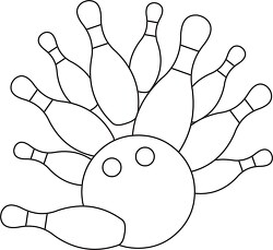 bowling pins surround a bowling ball black outline clipart