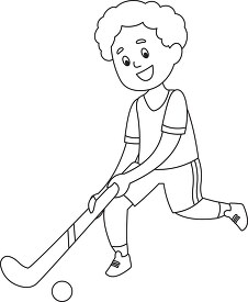 boy aims hockey stick to hit puck black outline clipart