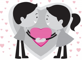 boy and girl couple holding heart gray color clipart