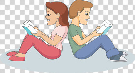 boy and girl enjoying reading a book together transparent