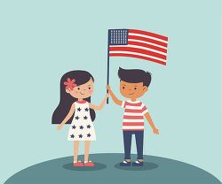 boy and girl holding an American flag