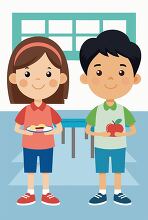 boy and girl holding lunch plates in the school cafeteria