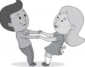 boy and girl playing togather hand in hand gray color clipart