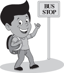 boy at bus stop stopping bus back to school gray color clipart
