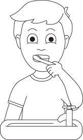 boy brushing teeth black outline