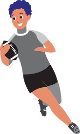 boy carries rugby ball n arm while running  gray color clip art