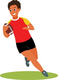 boy carries rugby ball n arm while running