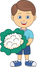 boy cartoon character holding cauliflower vegetable