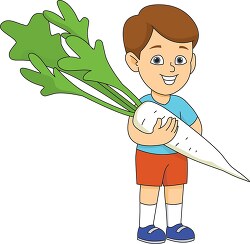boy cartoon character holding white radish
