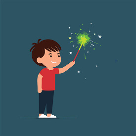 boy celebrates july 4 with a colorful sparkler clip art