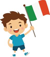 boy celebrating with a italian flag in hand