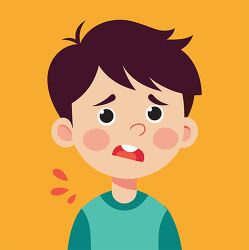 Boy child having painful toothache flat design