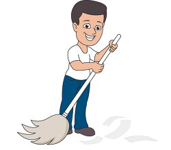 boy cleaning debris with broom clipart 2