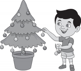 boy decorating christmas tree gray color clipart