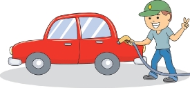 boy filling car with gasoline clipart