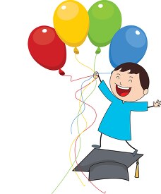 boy flying with colourful balloons numbers math clipart