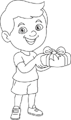 boy happy with the gift outline clipart