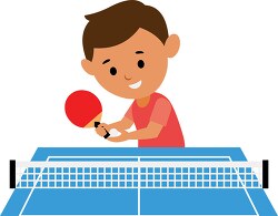 boy holding paddle playing table tennis clip art