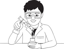 boy holding test tube on flame in science lab science outline cl