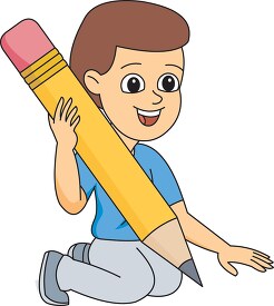 boy holding very large pencil