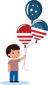 boy holds patriotic balloons clip art