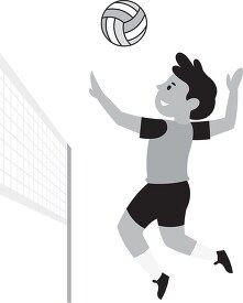 boy jumps to hit volleyball over a net gray color clip art