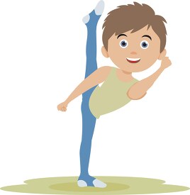 boy kicking leg up high during exercise clipart
