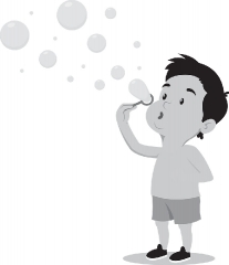 boy kid blowing bubbles holding wand to lips and blowing bubbles