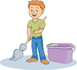 boy mopping floor clipart