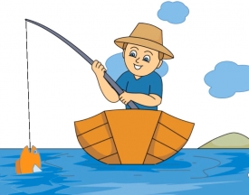 boy on boat fishing animated clipart