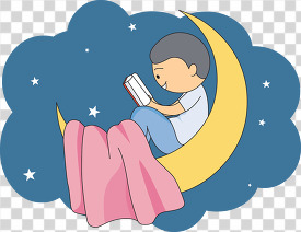 boy on moon witha book transparent
