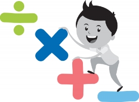 boy playing with math symbols gray color clipart