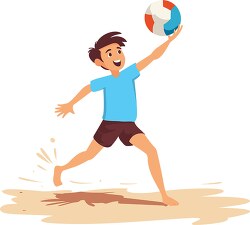 boy prepares to serve ball while playing beach volleyball