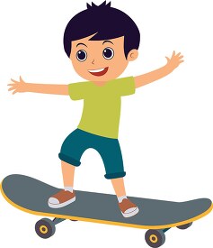 boy rides his skateboard with a big smile