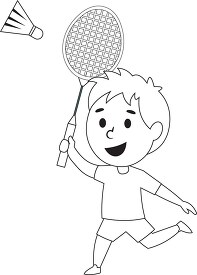boy runs to hit birdie with badminton racquet outline clipart