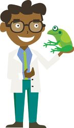 boy Scientist holding a large green frog