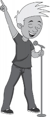 boy singiing and pointing finger up gray color clipart