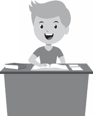 boy sitting on her desk in classroom school  gray color clipart