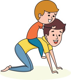 boy sitting on his dads back playing clipart