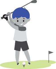 boy swings golf club with ball on tee gray color clipart