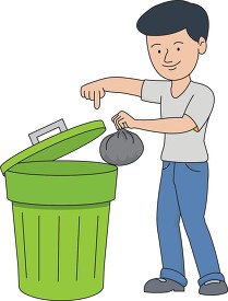 boy throwing trash into trash can