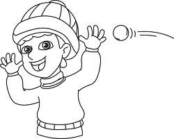 boy trying to escape from snowball clipart black outline