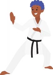 boy wearing black belt practices hand and kick moves gray color 