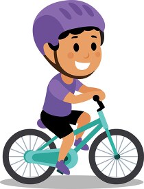 Boy wearing purple helmet rides a two wheeled Bicycle Sports Cli