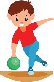 boy wearing red tee shirt throws green Bowling ball Clipart