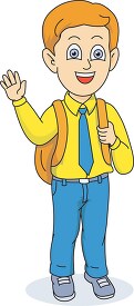boy wearing school uniform with tie and backback