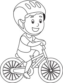 boy wears safety helmet while riding bike black outline clipart