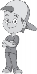 boy with arms crossed wearing hat gray color clipart 5122