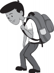 boy with heavy bagpack with sad face back to school gray color c