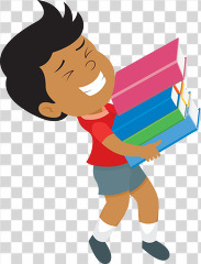 boy with large heavy books transparent